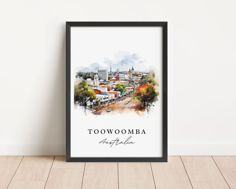 Toowoomba traditional travel art - Australia, Toowoomba poster, Wedding gift, Birthday present, Custom Text, Personalized Gift