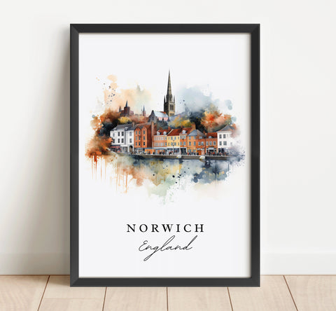 Norwich traditional travel art - England, Norwich poster, Wedding gift, Birthday present, Custom Text, Personalized Gift