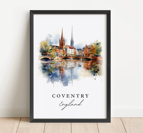 Coventry traditional travel art - England, Coventry poster, Wedding gift, Birthday present, Custom Text, Personalized Gift