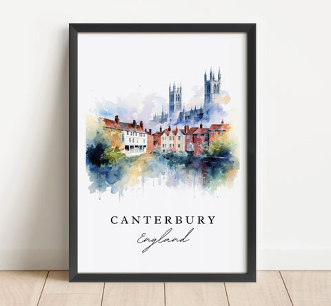 Canterbury traditional travel art - England, Canterbury poster, Wedding gift, Birthday present, Custom Text, Personalized Gift
