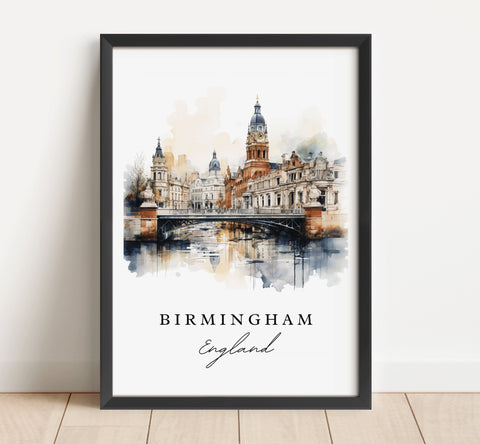 Birmingham traditional travel art - England, Birmingham poster, Wedding gift, Birthday present, Custom Text, Personalized Gift