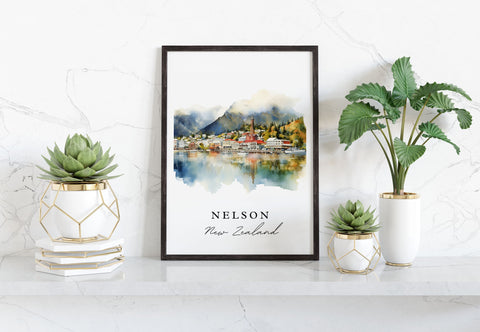 Nelson traditional travel art - New Zealand, Nelson poster, Wedding gift, Birthday present, Custom Text, Personalized Gift