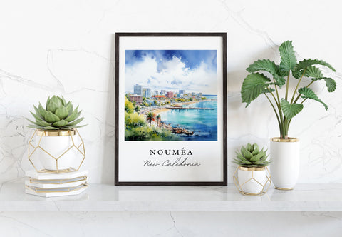 Nouméa traditional travel art - New Caledonia, Nouméa poster, Wedding gift, Birthday present, Custom Text, Personalized Gift