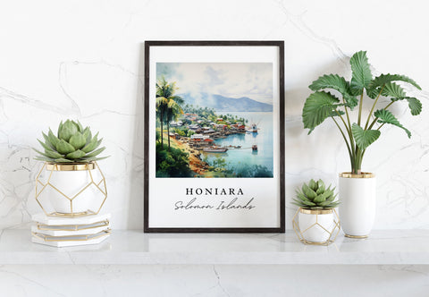 Honiara traditional travel art - Solomon Islands, Honiara poster, Wedding gift, Birthday present, Custom Text, Personalized Gift