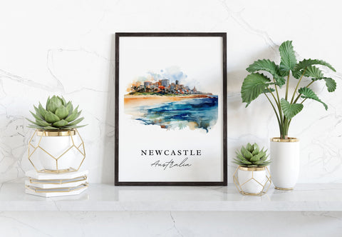 Newcastle traditional travel art - Australia, Newcastle poster, Wedding gift, Birthday present, Custom Text, Personalized Gift
