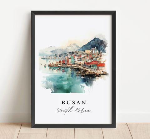 Busan traditional travel art - South Korea, Busan poster, Wedding gift, Birthday present, Custom Text, Personalized Gift