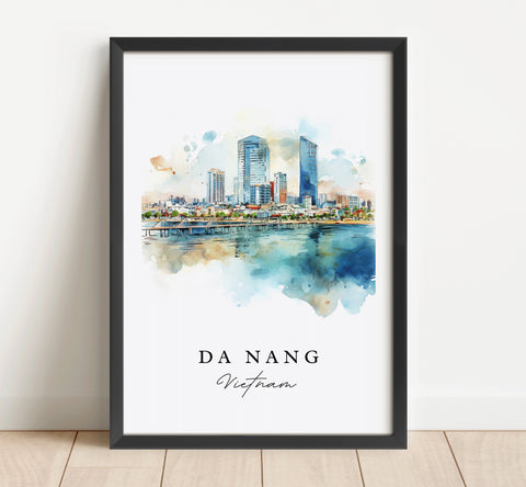 Da Nang traditional travel art - Vietnam, Da Nang poster, Wedding gift, Birthday present, Custom Text, Personalized Gift