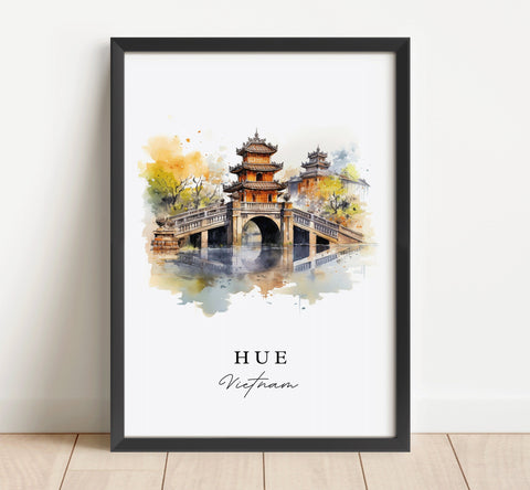 Hue traditional travel art - Vietnam, Hue poster, Wedding gift, Birthday present, Custom Text, Personalized Gift
