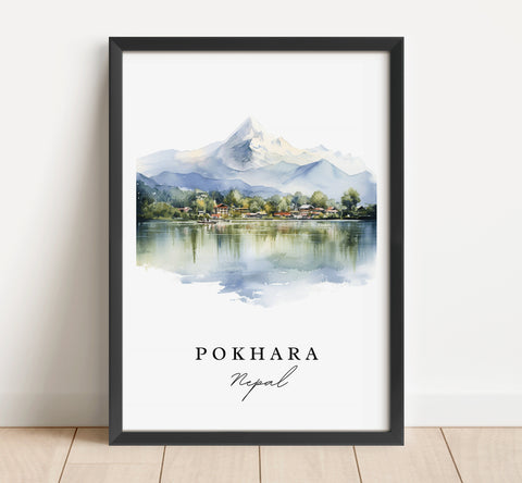 Pokhara traditional travel art - Nepal, Pokhara poster, Wedding gift, Birthday present, Custom Text, Personalized Gift