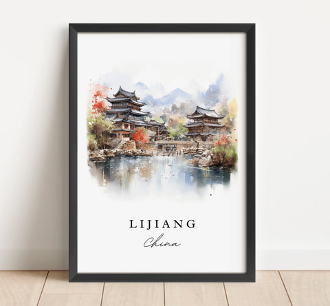 Lijiang traditional travel art - China, Lijiang poster, Wedding gift, Birthday present, Custom Text, Personalized Gift