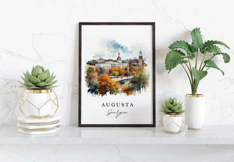 Augusta traditional travel art - Georgia, Augusta poster, Wedding gift, Birthday present, Custom Text, Personalized Gift