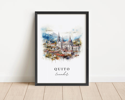 Quito traditional travel art - Ecuador, Quito poster, Wedding gift, Birthday present, Custom Text, Personalized Gift