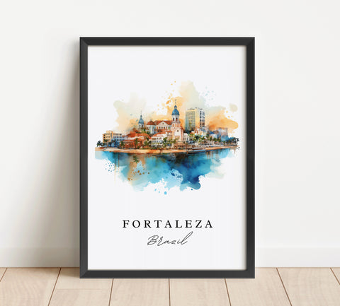 Fortaleza traditional travel art - Brazil, Fortaleza poster, Wedding gift, Birthday present, Custom Text, Personalized Gift