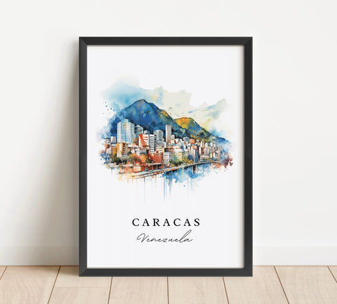 Caracas traditional travel art - Venezuela, Caracas poster, Wedding gift, Birthday present, Custom Text, Personalized Gift