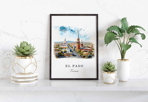 El Paso traditional travel art - Texas, El Paso poster, Wedding gift, Birthday present, Custom Text, Personalized Gift