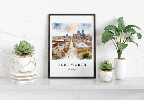 Fort Worth traditional travel art - Texas, Fort Worth poster, Wedding gift, Birthday present, Custom Text, Personalized Gift