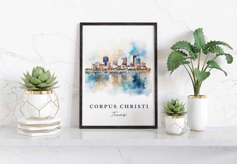 Corpus Christi traditional travel art - Texas, Corpus Christi poster, Wedding gift, Birthday present, Custom Text, Personalized Gift