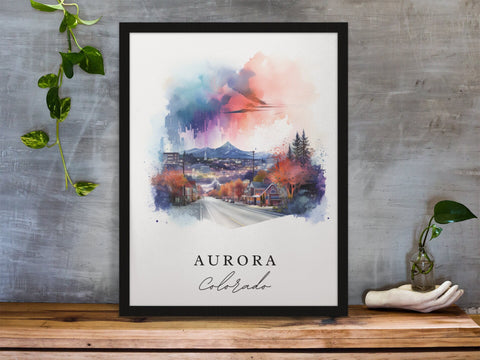 Aurora traditional travel art - Colorado, Aurora poster, Wedding gift, Birthday present, Custom Text, Personalized Gift