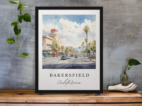Bakersfield traditional travel art - California, Bakersfield poster, Wedding gift, Birthday present, Custom Text, Personalized Gift