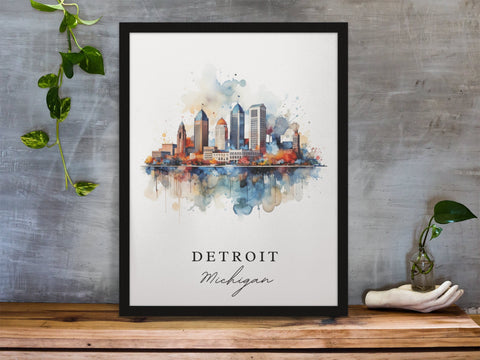 Detroit traditional travel art - Michigan, Detroit poster, Wedding gift, Birthday present, Custom Text, Personalized Gift