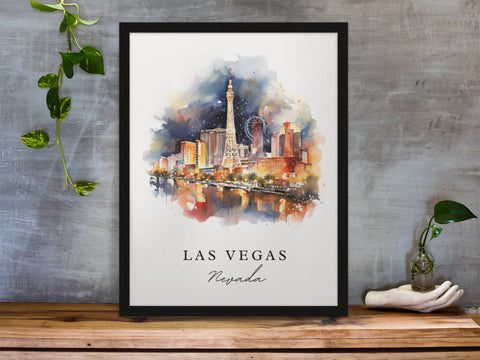 Las Vegas traditional travel art - Nevada, Vegas poster, Wedding gift, Birthday present, Custom Text, Personalized Gift