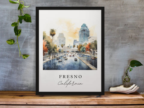 Fresno traditional travel art - California, Fresno poster, Wedding gift, Birthday present, Custom Text, Personalized Gift