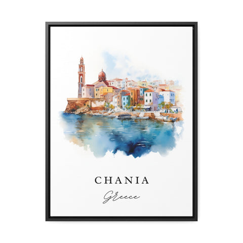 Chania traditional travel art - Grecce, Chania poster, Wedding gift, Birthday present, Custom Text, Personalized Gift