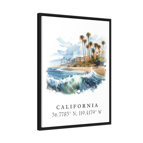 California traditional travel art - West Coast, California poster, Wedding gift, Birthday present, Custom Text, Personalised Gift