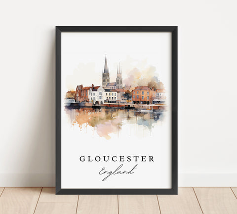 Gloucester traditional travel art - England, Gloucester poster, Wedding gift, Birthday present, Custom Text, Personalized Gift