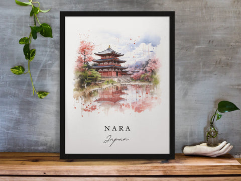 Nara traditional travel art - Japan, Nara poster, Wedding gift, Birthday present, Custom Text, Personalized Gift