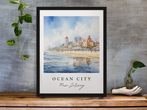 Ocean City traditional travel art - New Jersey, Ocean City poster, Wedding gift, Birthday present, Custom Text, Personalized Gift
