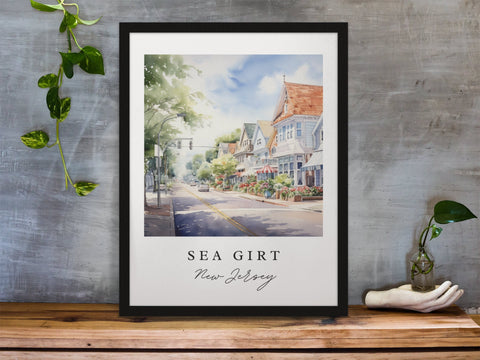 Sea Girt traditional travel art - Jersey Shore, Sea Girt poster, Wedding gift, Birthday present, Custom Text, Personalized Gift