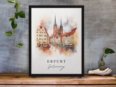 Erfurt traditional travel art - Germany, Erfurt poster, Wedding gift, Birthday present, Custom Text, Personalized Gift
