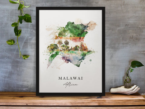 Malawi traditional travel art - Malawi, Africa poster, Wedding gift, Birthday present, Custom Text, Personalised Gift