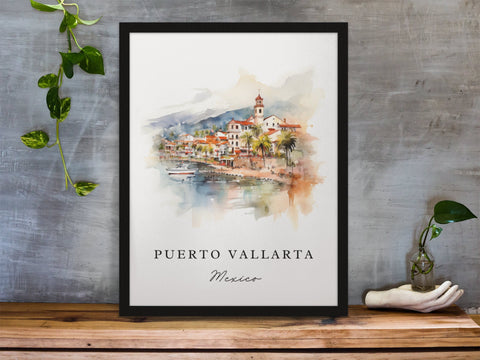 Peurto Vallarta traditional travel art - Mexico, Puerto Vallarta poster, Wedding gift, Birthday present, Custom Text, Personalised Gift