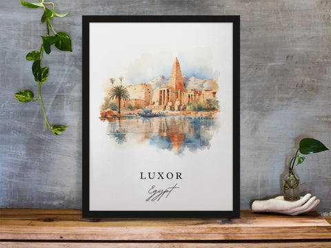 Luxor traditional travel art - Egypt, Luxor poster, Wedding gift, Birthday present, Custom Text, Personalised Gift