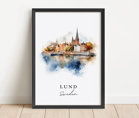 Lund traditional travel art - Sweden, Lund poster, Wedding gift, Birthday present, Custom Text, Personalized Gift