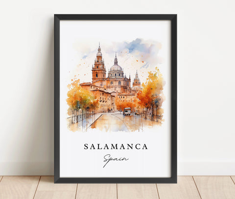 Salamanca traditional travel art - Spain, Salamanca poster, Wedding gift, Birthday present, Custom Text, Personalized Gift
