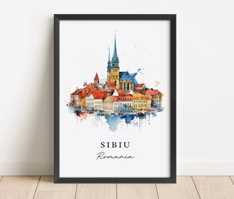 Sibiu traditional travel art - Romania, Sibiu poster, Wedding gift, Birthday present, Custom Text, Personalized Gift