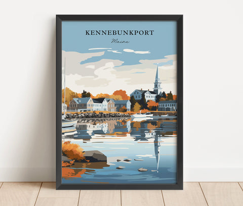 Kennebunkport Maine traditional travel art - Maine, Kennebunkport poster, Wedding gift, Birthday present, Custom Text, Personalised Gift