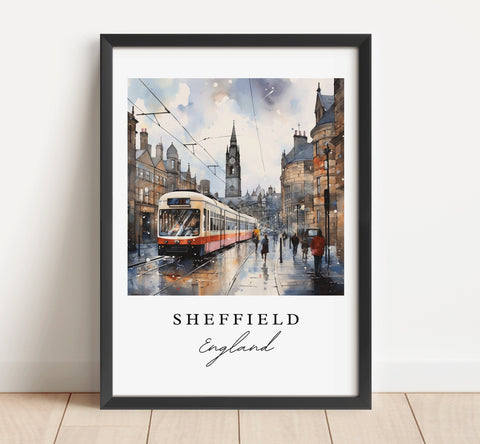 Sheffield traditional travel art - England, Sheffield poster, Wedding gift, Birthday present, Custom Text, Personalized Gift