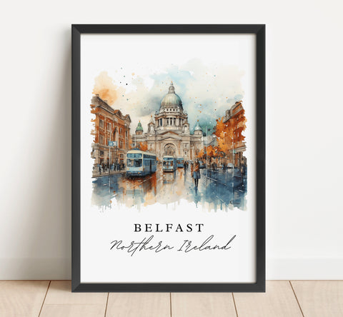 Belfast traditional travel art - Northern Ireland, Belfast poster, Wedding gift, Birthday present, Custom Text, Personalized Gift
