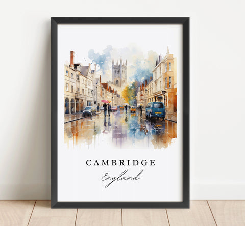 Cambridge traditional travel art - England, Cambridge poster, Wedding gift, Birthday present, Custom Text, Personalized Gift