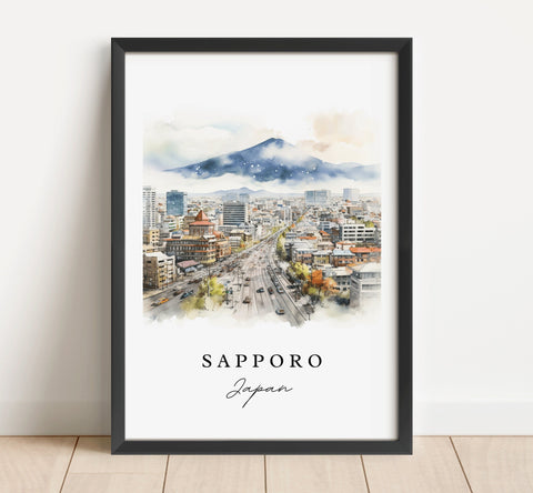 Sapporo traditional travel art - Japan, Sapporo poster, Wedding gift, Birthday present, Custom Text, Personalized Gift