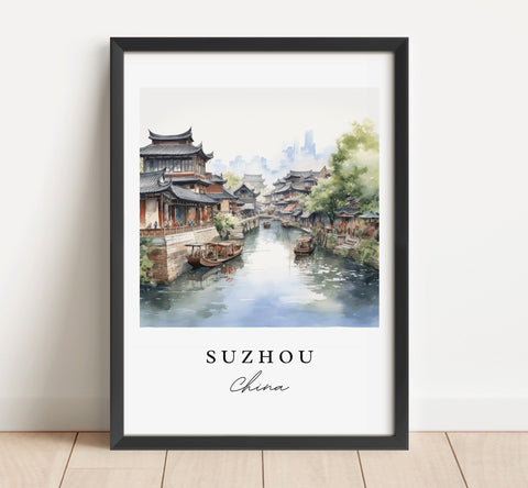 Suzhou traditional travel art - China, Suzhou poster, Wedding gift, Birthday present, Custom Text, Personalized Gift