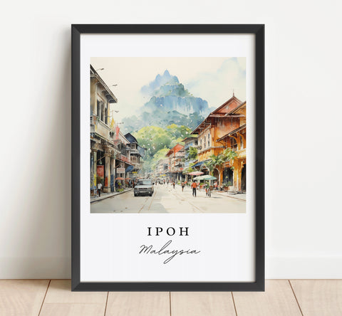 Ipoh traditional travel art - Malaysia, Ipoh poster, Wedding gift, Birthday present, Custom Text, Personalized Gift