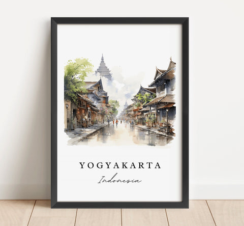 Yogyakarta traditional travel art - Indonesia, Yogyakarta poster, Wedding gift, Birthday present, Custom Text, Personalized Gift
