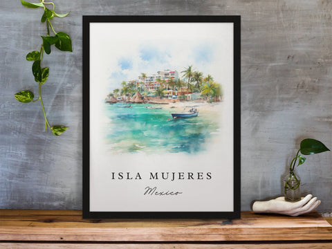 Isla Mujeres traditional travel art - Mexico, Isla Mujeres poster print, Wedding gift, Birthday present, Custom Text, Perfect Gift