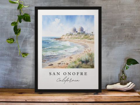 San Onofre traditional travel art - San Diego California, San Onofre poster print, Wedding gift, Birthday present, Custom Text, Perfect Gift