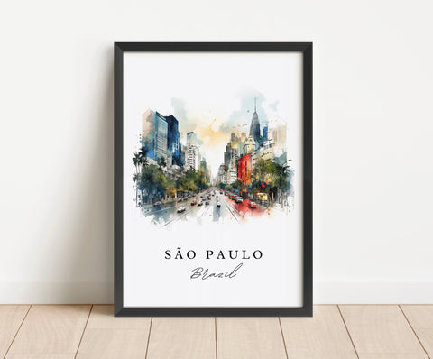 São Paulo traditional travel art - Brazil, São Paulo poster, Wedding gift, Birthday present, Custom Text, Personalized Gift